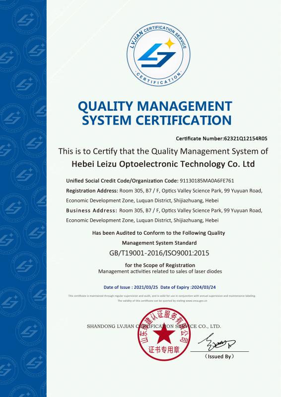 ISO9001 - Hebei Leizu Optoelectronic Technology Co., Ltd.