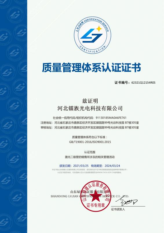 ISO9001 - Hebei Leizu Optoelectronic Technology Co., Ltd.