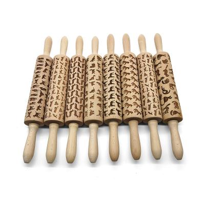 China Sustainable Wholesales 3D Customized Size And Design Wood Animals Embossing Engraved Pin Baking Tools for sale