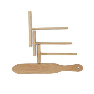 China Sustainable Beech Wooden Stick Pancake Baking Tool Kits With Wooden Spatula for sale