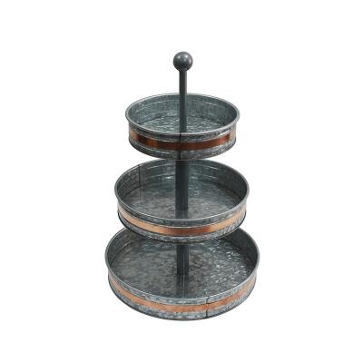 China Eco - Friendly Rustic Country Farmhouse Vintage Kitchen Metal Galvanized 3 Tier Serving Tray for sale