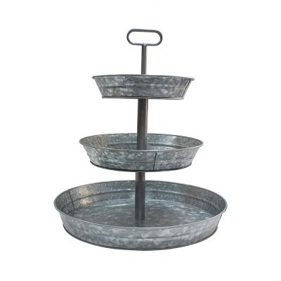 China High Quality Durable Galvanized Portable Farmhouse Style Serving Tray 3-Tier Metal Tray With Handle for sale