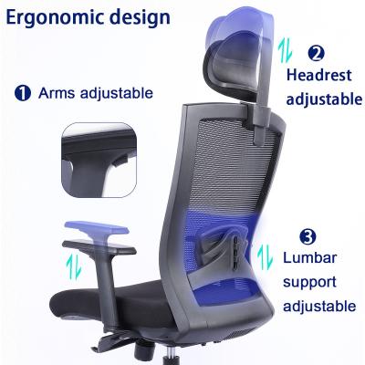 China (Size) Adjustable Executive Ergonomic Staff Office Chair Swivel Mesh Office Chair With Adjustable Headrest Armrest for sale