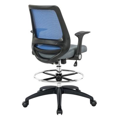 China (Height) Adjustable Blue Gray Tall Mesh Ergonomic Drafting Chair with Adjustable Foot Ring and Flip-Up Arms for sale