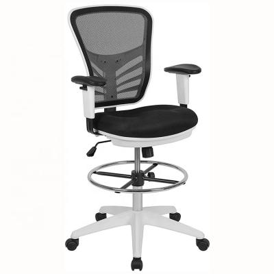 China (Size) Mesh Ergonomic Drafting Chair Mid-Back Office Chair Adjustable Black Tall Executive Swivel With White Frame for sale