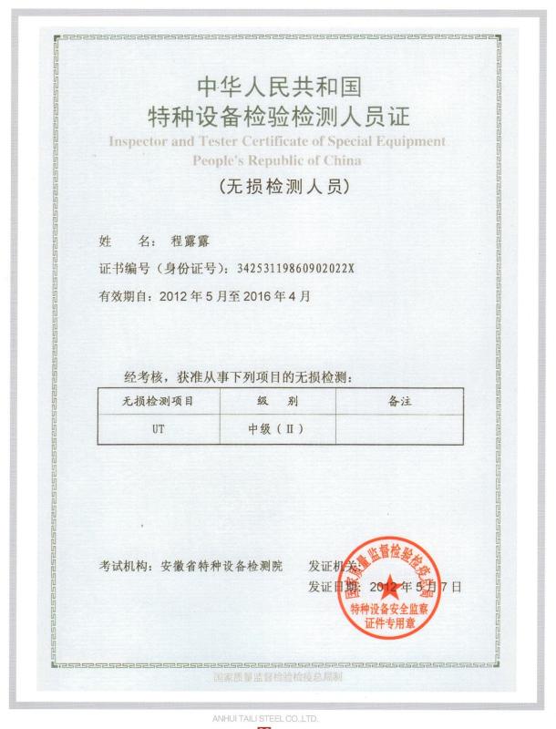 UT TEST - ANHUI TAILI STEEL INDUSTRY CO.,LTD