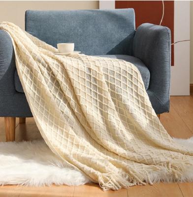 China Tassel Knitted i@home Scalloped Designer Knitted Blanket Custom For Living Room Bedroom for sale