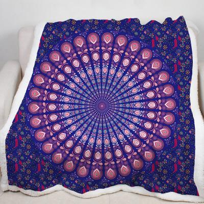 China i@home Hot Thick Printing Double Layer Sofa Sherpa Mandala Throw Blanket for sale