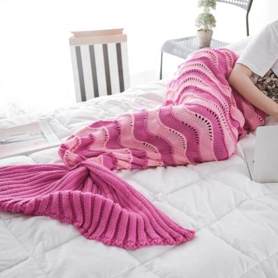 China i@home Warm Wavy Striped Fishtail Mermaid Tail Blanket Soft Acrylic Knitted Adult for sale