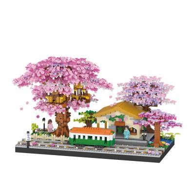 China DIY TOY 3668pcs Plastic Fashion Attractive Design Realistic Sakura Train Scene Building Block Flower Toy Blocks Building for sale