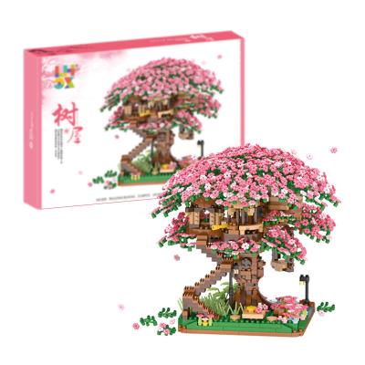 China DIY TOY Assemble ODM Sakura Delicate Plastic Flower Treehouse Appearance Building Block Sets Flower Makers for sale