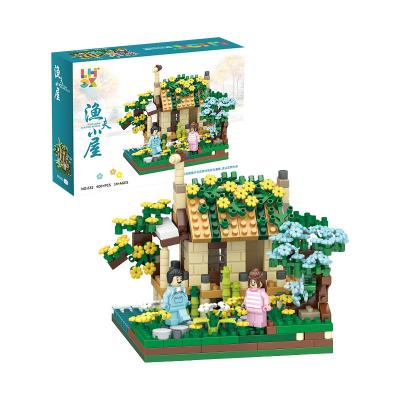 China DIY TOY 600pcs plastic left flower building block cabin decoration low price office home toys kids building block for sale