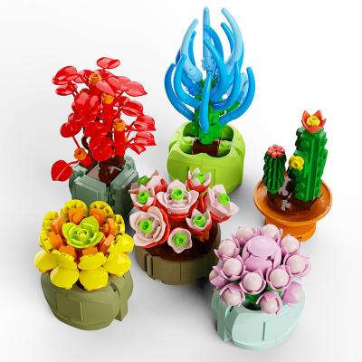 China DIY TOY 28 Styles Box Flower Succulent Toy Building Blocks Eco Friendly Potted Blind Building Bricks Blocks Toys for sale