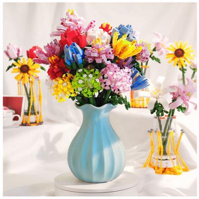 China DIY TOY Mother's Day Valentine's Day Gift Romantic Plastic Flower Bouquet Room Decoration DIY Ornaments Building Blocks for sale