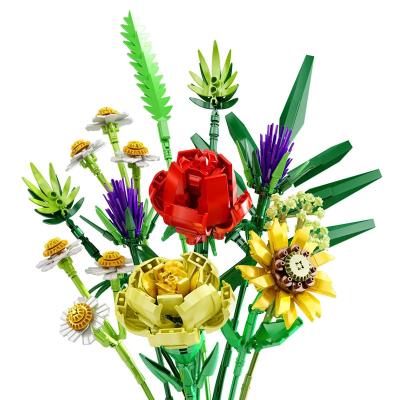 China DIY PLAY 100-200 Pcs Children's Style Building Blocks Adult Present Romantic Korean Plastic Flower Bouquet Decoration Ornaments for sale