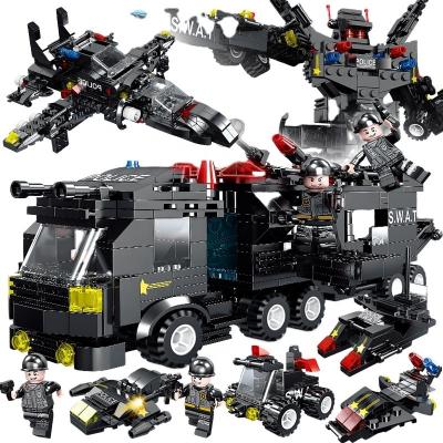 China DIY TOY Plastic 700 Pcs blackhawk stunt police cars fonts 5 in 1 building block adult sets kids educational diy toy for sale