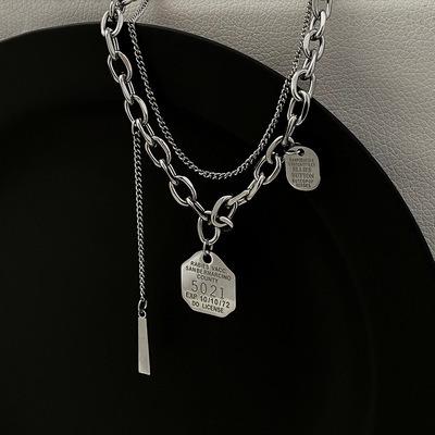 China 2022 Summer Male Double Square Monogram Female Clavicle Chain TRENDY Hip Hop Tiered Necklace for sale