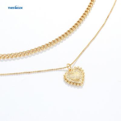 China High Quality Simplicity Double-Layer Real Love Folded Gold Plated Chunky Necklace Sweater Chain for sale