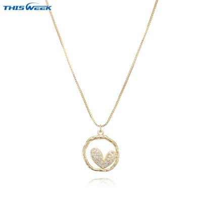 China Wholesale Originality Exquisite Charming Women's Heart Round Decorative Zircon Pendant Women's Day Necklace for sale