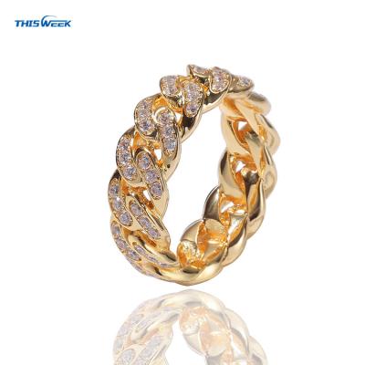 China Factory Direct Selling Men's Gold Trend Hip Hop Hollow Out Cuban Chain Ring With Zircon Inlay Ring for sale