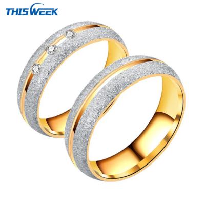 China Stainless Steel Diamond Couple Zircon Rings Frosted CLASSIC Fashion Factory Supply for sale