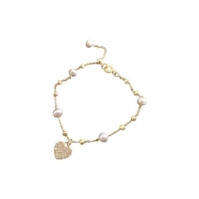 China Latest Design TRENDY Heart Shape Bead Plated Simple Gold Stainless Steel Bracelet For Women for sale