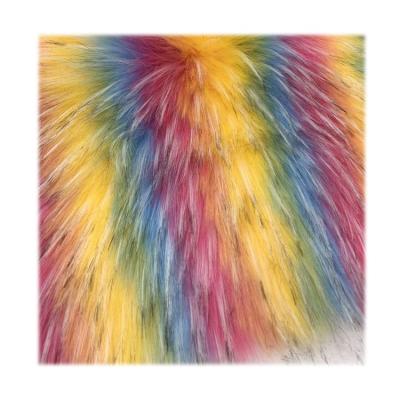 China Auto Colorful Multi Colored Rainbow Multi Color Fabric Fancy Upholstery Fancy Upholstery Long Pile Tip Dyed Acrylic To Customize Faux Raccoon Plush for sale