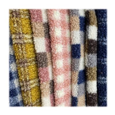 China Multi-Colors 100% Auto Polyester Low Price Checkered Upholstery Back Printed Faux Fur Sherpa Plush Fleece Fabric for sale