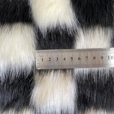 China Upholstery 40mm long pile faux fox fur fabric checkerboard pattern auto jacquard printed acrylic plush for fashion clothes for sale