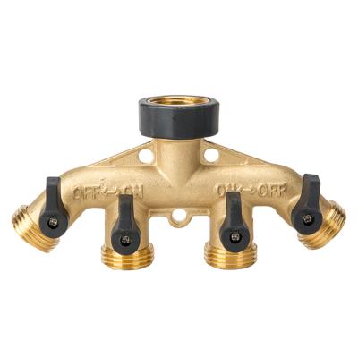 China Solid Brass Construction Garden 4 Way Faucet Tube Hose Connector Splitter for sale