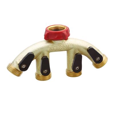 China Construction Garden Brass 4 Way Solid Brass Water Hose Connector Splitter for sale