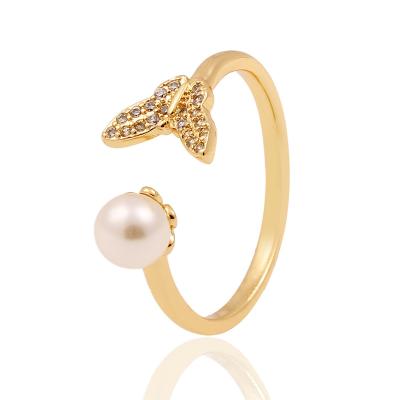 China Handmade Butterfly Ring Retro Sweet Trendy New Style Women's Fashion Jewelry Adjustable Open Pearl Ring Factory Wholesale Supply for sale