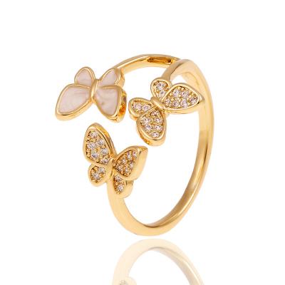 China FASHIONABLE Women's Geometric Butterfly Ring Wholesale 18K Gold Plated Ring Style Personality Creative Tail Ring for sale