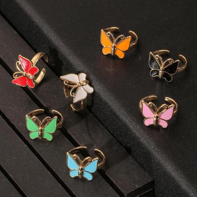 China Amazon FASHIONABLE Hot Selling Women's Jewelry 18K Gold Plated Drip Oil Butterfly Ring Personality Index Finger Ring Creative Tail Ring for sale