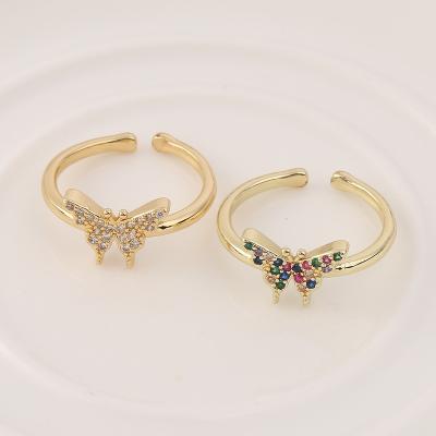 China European and American Color Cold Gold Plated Butterfly Diamond Ring Style Ring Fashion Jewelry Customized Adjustable Open Women for sale