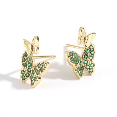 China FASHIONABLE Women's Diamond Butterfly Earrings 18K Gold Plated Zircon Stud Earrings Cool and Sweet Earrings for sale