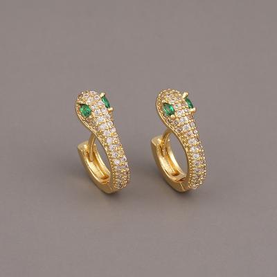 China 2021 new TRENDY snake green Zircon earrings European and American fashion zodiac snake earrings for women for sale