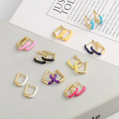 China Fashion TRENDY Jewelry Statement Earrings Multicolor Square Vintage Gold Plated Stud Earrings For Women for sale