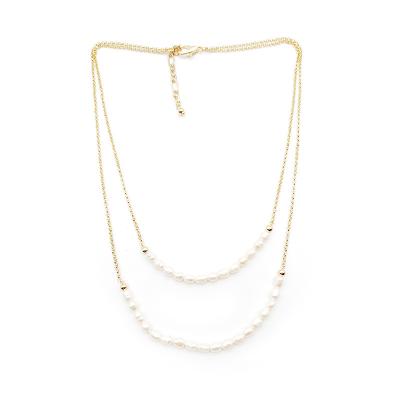 China Environmental Friendly Women Jewelry Chain Making Jewelry Clip Chain Asymmetry White Stitching Pearl Gold Plated Necklace for sale