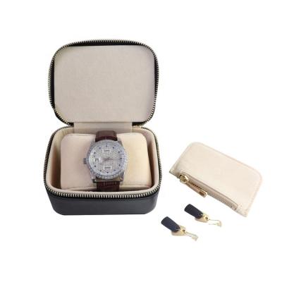 China Factory Wholesale Fashion Watch Case PU Black Leather Watch Packing Case With Sponge Eva Case With Zipper Custom Leather Watch Box for sale