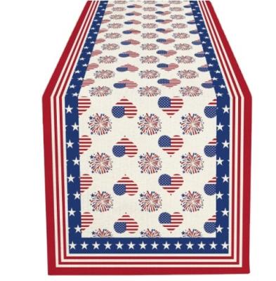 China Linen Stripes Freedom 4th of July Memorial Day Patriotic Table Runner Star Boots, Independence Day Holiday Kitchen Dining Table Cloth for sale