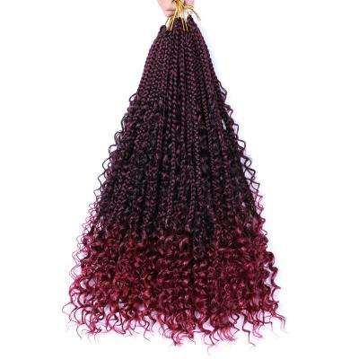 China Synthetic Fiber Crochet Hair River Box Braiding Messy Bohemian Box Braid With End Curly Goddess Boho Knotless Hair Hippie Extension for sale