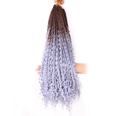 China Wholesale Curly Synthetic Fiber Box Braids Crochet Twist Synthetic Hair Faux Goddess Braided Hair Pre Stretch With Curly Ends For Braiding for sale