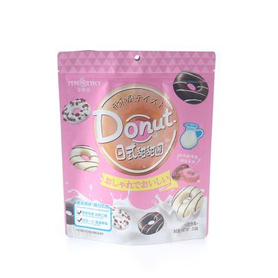 China Disposable Chocolate Snack Flat Bottom Resealable Stand Up Donut Plastic Packaging Packaging Bags With Zipper for sale