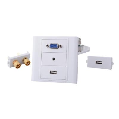 China ABS RJ45 RJ11 USB Network Wiring System Wall Mount 86 Multimedia Type Face Plate for sale