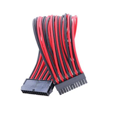 China PC Extensiones De Cords 90 Degreec 24pin OEM GPU Cotton Braided Web 24p PSU Red And Black Cable 16AWG 20CM extension for sale