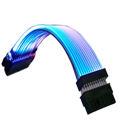 China COMPUTER 24Pin RGB Male to Female Supply Cable Extension Cable Glowing Motherboard Synced 300mm 18AWG Rainbow Color for sale