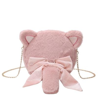 China Cheap Cat Shape Plush Plush Price Chain Girls Cross - Body Bag Lovely Bow Animal Purse Bag Shoulder Bag for sale