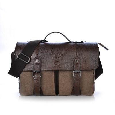 China Waterproof Multifunctional Canvas Handbag Briefcase Business Messenger Leather Bag Men for sale