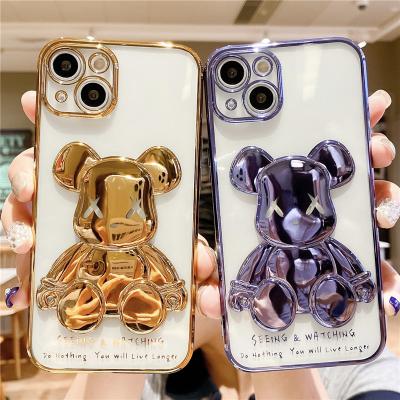 China Plating Back Cover Luxury Shockproof 3d Bear Phone Plated Soft Clear Case For Pro 11 Pro TPU Max Max iPhone 13 12 Phone Cases for sale